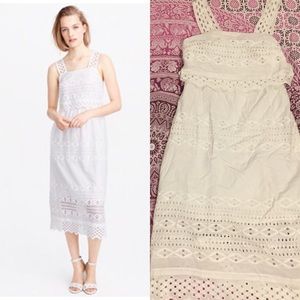 J Crew White Eyelet Tiered Midi Dress